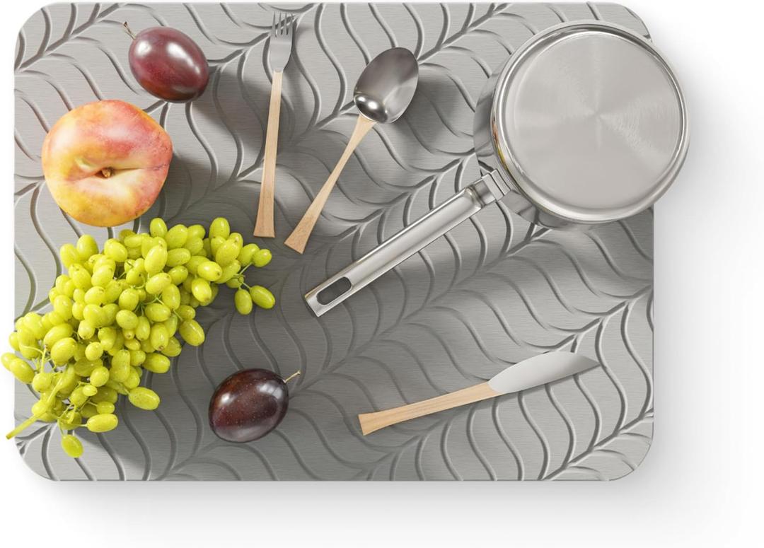 Deepstone Diatomite Stone Dish Drying Mat Fast-Drying Natural Diatomaceous Earth Kitchen Countertop Drying Board Super Absorbent & Non-Slip, 16 x 12 in (Gray)