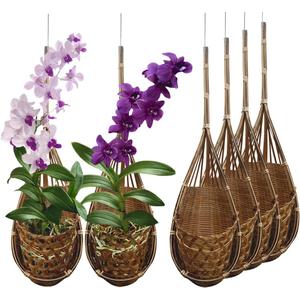 Handmade 100% Thai Bamboo Hanging Orchid Basket  4 Inch Set of 6