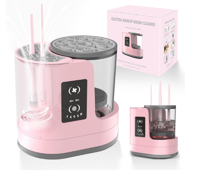 3 IN 1 Electric Makeup Brush Cleaner Machine With Makeup Brush DryerHolderPortable Automatic USB Cosmetic Brushes Cleaner Tool for All Size Beauty Makeup Brush Set,Eyeshadow, Blush Brush (Rose Pink)