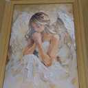 Praying Angel Wall Art  Spiritual Canvas Print, White Winged Angel Oil Painting Style Christian Religious Picture posterSpiritual White & Gold Wall Decor for Bedroom, Prayer Room, Christian Gift, Wood Frame 12x16in