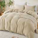 EMME Muslin Cotton Duvet Cover Set King Size Linen Like Soft Breathable Lightweight Summer Comforter Cover Set with Zipper Closure (King, 104"x90")