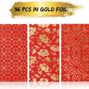 Heavy Duty Chinese New Year Red Envelopes, Red Pocket Envelopes Chinese Hong Bao Gift Lucky Money Envelopes, 3 Designs 36-Pack, 3.5 x 6.7 Inches (Gold)