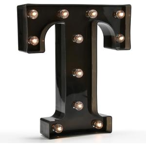 Light Up Black Alphabet Marquee Letters Sign LED Marquee Number Lights Sign for Night Light Home Bar Christmas Lamp Birthday Party Wedding Decoration T (1.77"D x 7.68"W x 8.66"H)