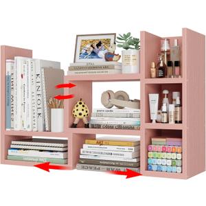 NUTIKAS Desk Shelves Desktop Organizer Shlef - Pink Office Organization for Top of Desk Organizers and Accessories Corner Bookshelf Table Top Shelving Small Hutch Decorations for Office