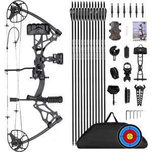 Compound Bow Package for Adults and Teens, 0-70 Lbs Draw Weight,23.5"-31" Draw Length,Limbs Made in USA,Lightweight Design,Archery Hunting Bow Set, Fully Adjustable,2024 New