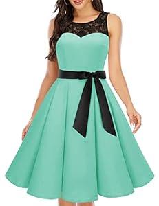 Bbonlinedress Women's 1950s Vintage Rockabilly Swing Dress Lace Cocktail Prom Party Wedding Guest Dress  (Mint,Size L)