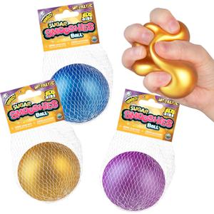 ORB Curiosities Metallic Sugar Smooshies Balls 3 Pack - Three Shiny Metallic Colored Squishy, Stretchy, Slow Rise Stress Balls - Sugar Water Filled Stress Relief Fidget Toys for Kids and Adults