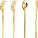 U-QE 120Pcs Gold Plastic Silverware, Luxury Plastic Cutlery, Heavy Weight Flatware, Gold Disposable Utensils Set Include 60 Forks, 30 Spoons, 30 Knives for Party