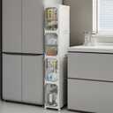 4-Tier Tall Narrow Storage Cabinet, Slim Bathroom Storage Cabinet with Adjustable Shelves and Wheels, Narrow Organizer for Small Space, Bathroom, Kitchen, Laundry, White