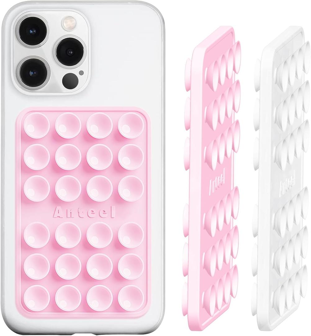 2 x Anteel Double-Sided Silicone Suction Phone Case Mount, Enhanced Suction Cup Power and Thickened Grip for Selfies and Videos, Durable, Hands-Free Non Slip Accessories, 2.36"x3.66" (LPK&TP)