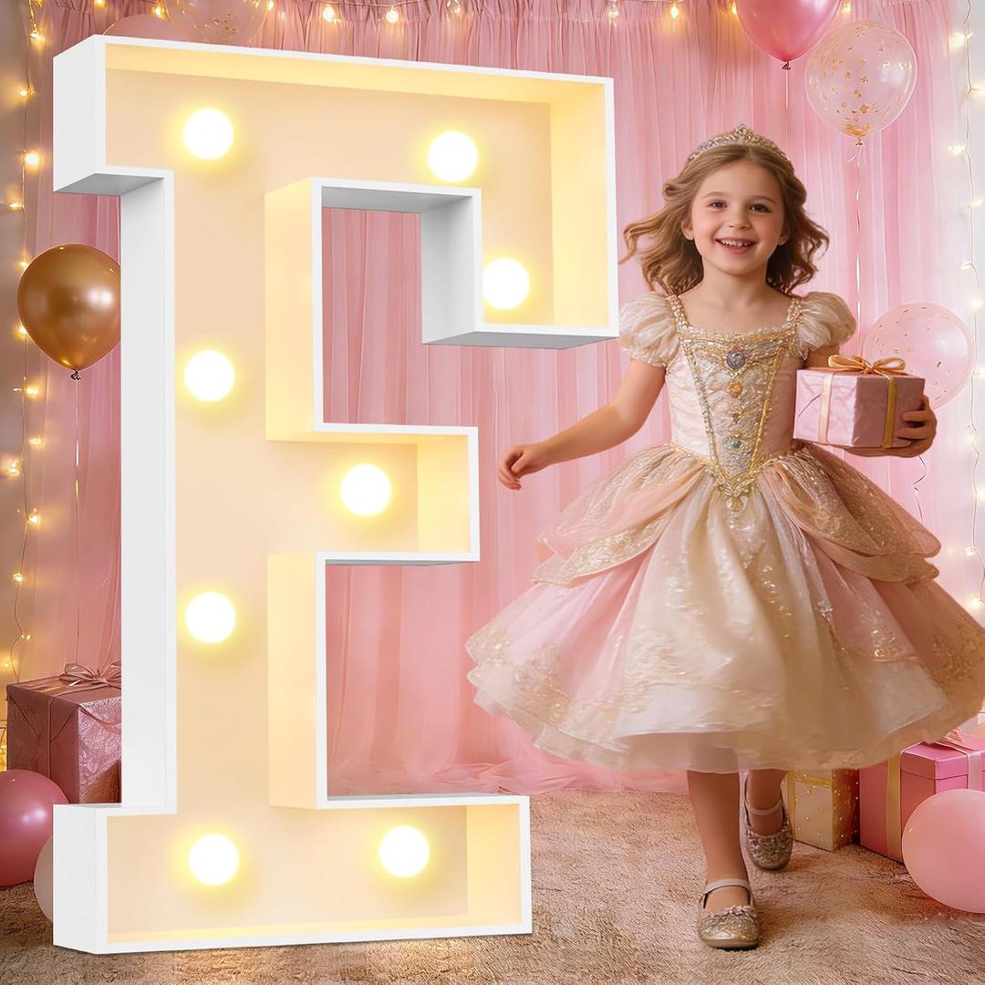 Pooqla 3FT Marquee Light Up Letters, LED Letters Big Mosaic Marquee Letters 3 Feet Tall, Giant Letter Sign for Balloons Birthday Anniversary Wedding Party Decoration, Warm White Letter F