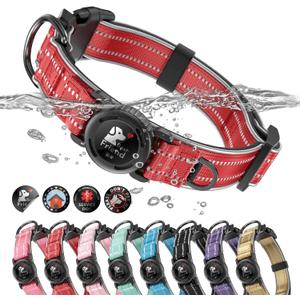 Upgrade Airtag Dog Collar,with IPX8 Waterproof AirTag Holder | Reflective Ultra-Durable | Soft Padded | Lock Buckle | Heavy Duty | Fit Small Medium Large DogsRedM(15"19")