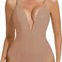 Ellareese Deep V Bodysuit for Women Thong Shapewear Tummy Control Low Back Shapewear for Women (Beige, M)
