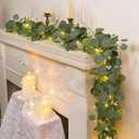 N&T NIETING 6 Pack Artificial Eucalyptus Garland with Lights, 6FT Artificial Greenery Garlands, Battery Operated Twig Vine for Room Stairs Mantle Wedding Holiday Mothers Day Decoration Indoor Outdoor