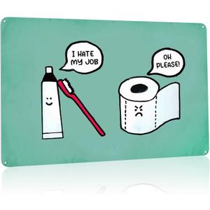Bathroom Wall Decor, Restroom Decor, Funny Bathroom Signs, Suitable for the Room, Man Cave, Pool, or Family, Metal Sign Dimensions are 12x8 Inches, With 4 Holes for Easy Hanging