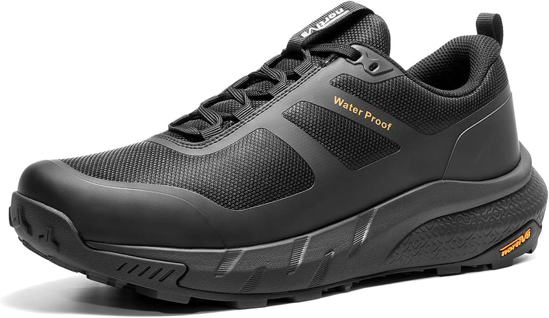 NORTIV 8 Men's Waterproof Hiking Shoes Lightweight Trekking Walking Fashion Sneakers with Arch Support for Camping Tennis Outdoor Training StreamRunner (Black)