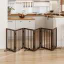 Wooden Dog Gate Freestanding Foldable 6 Panel Pet Gates Extra Wide Dog Gates for Indoor Doorways Stairs 24in Height Support Feet Included