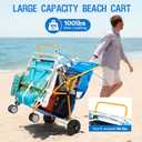 Old Bahama Bay Upright Beach Cart with Large Wheels for Sand, Wide Wheelbase 100lbs Capacity Beach Wagon with Insulated Cooler Bag, Mesh Body Board and Umbrella Holder