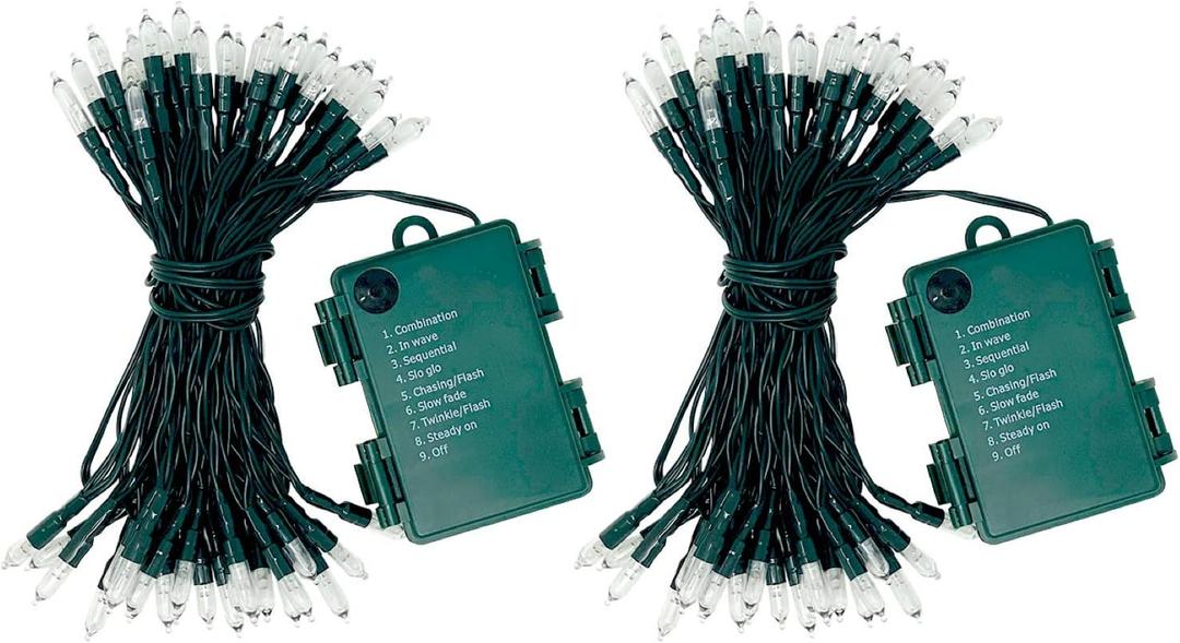 Battery Operated String Lights - 50 LED Waterproof Outdoor or Indoor Battery Powered Christmas Lights 18ft - 8 Modes Clear Mini Lights for Tree, Wedding, Party, Warm White (2)