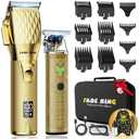 FADEKING® Professional Hair Clippers for Men - Cordless Hair Clippers, LCD Display Barber Clippers for Hair Cutting & Mens Grooming with Travel Case (Gold+Bronze)