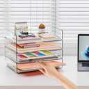 YKLSLH 4 Trays Paper Organizer Letter Tray - Acrylic Desk File Organizer, Stackable Clear Paper Holder Sorter Office Organizer for Letter/A4, Office File Ipad Books Notes Etc