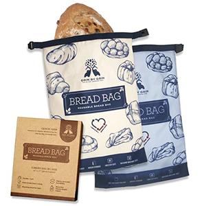 GRIN BY GRIN- Bread Bags 2 Pack Reusable Zipper Bags for Homemade Bread Sourdough Extra Large Freezer Storage