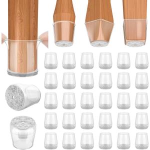 BALEINE 32 Pack Silicone Chair Leg Floor Protectors, Stool Leg Protectors Cap, Non-Slip Chair Leg Caps for Hardwood Floors (Clear & Small, 32 Pack)