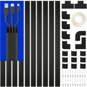 Cable Hider, 157in Delamu Cord Hider Wall for Wall Mounted TV, Wire Hider Kit, Paintable Cable Concealer Raceway Management for Home & Office, 10XL15.7 W0.95 H0.55in, Black (157in L x 0.95in W x 0.55in H)
