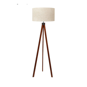 LEPOWER Wood Tripod Floor Lamp, Mid Century Standing Lamp, Modern Design Studying Light for Living Room, Bedroom, Study Room and Office, Flaxen Linen Shade with E26 Base Brown