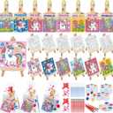 Pajean 24 Sets Valentines Day Gifts Watercolor Paint Set with Paintbrush Wooden Easel Mini Painting Canvas Panel Valentines Craft Exchange Gifts for Paint and Sip Supplies (Unicorn)