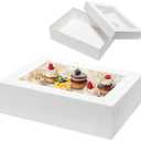 Mcfleet 10pcs 14x10x4 Cake Boxes with Window Rectangle Quarter Sheet Bakery Boxes for Pastry Baking Cake, Cupcakes, Donuts, Cookies, Pie Treat Packaging White Large
