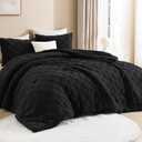 Litanika King Size Fluffy Comforter Set Black,3 Pieces Warm Sherpa Fleece Winter Bedding Set,Jacquard Checkered Plush Fuzzy Bed Set(1 Comforter, 2 Pillowcases)