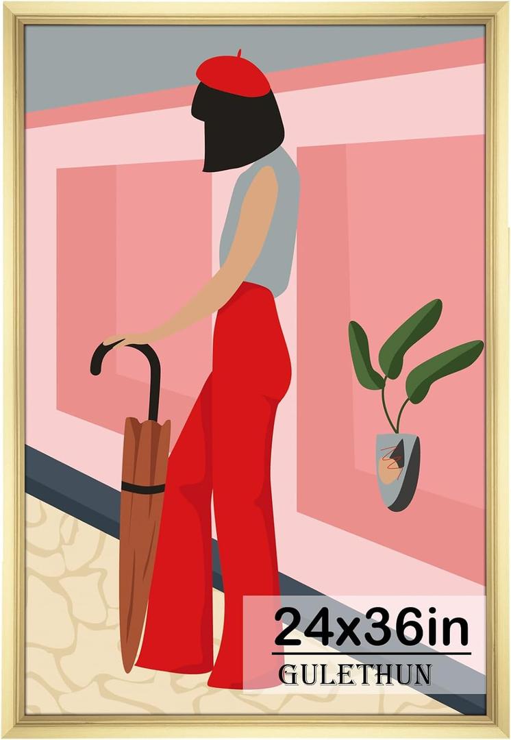 GULETHUN 24x36 Picture Frame, Gold Poster Frame, Home Decor Natural Gallery Frames, Horizontal or Vertical Format, Sturdy, Plexiglass, Large Wall Decor, for Photos, Artworks, Posters, 24x36in