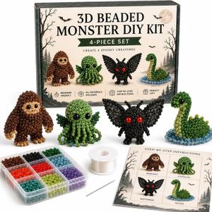 YADUO Tiny 3D Beaded Animal DIY Kit, Easy DIY Beading Embroidery Kit with 4 Cute Designs, Cute Bird & Animal Beading Craft Set, Handmade Bead Art Mosaic Kit for Adults,Beginners (Mysterious)
