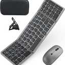 Foldable Keyboard and Mouse for Laptop, Travel Bluetooth Folding Keyboard Mouse with Portable Case, Rechargeable Keyboard for Business, 2.4G Wireless & Bluetooth, for iPad Tablets Laptop iOS Android (Space Grey)