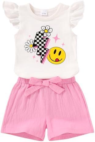 YOUNGER TREE Toddler Baby Girls Clothes Sunflower T-shirt + Bowknot Shorts with Cute Summer Girl Clothes Set Size 3-4Y
