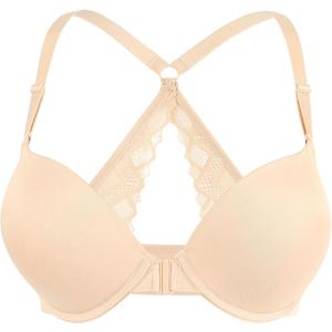 Upushall Women's Push Up Racerback Bra Front Closure Thick Padded Seamless Criss-Cross Back Underwire Bra Add Two Cup, 42A