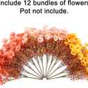 Fake Mums Fall Artificial Flowers Plants for Outdoors Autumn Decoration, 12 Bundles Silk Morning Glory with Eucalyptus Realistic UV Resistant Faux Mums for Outside Planter Yard Garden Home Indoor, Mix (3 Mixed Color(3 Orange, 3 Light Orange, 3 Yellow))