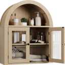 ChooChoo Arched Wall Cabinet with Acrylic Doors, Bathroom Cabinet Wall Mount Over The Toilet with Display Shelf, Wooden Storage Cabinet for Kitchen, Living Room or Entryway, Natural