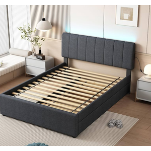 Full Size Twin Trundle And Slats With USB Port On Trundle Gray