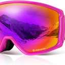 Ski Snowboard OTG Goggles, HD Mirrored Anti-Fog Goggle for Men Women (Vlt 16% / Rose Red Lens(frame))