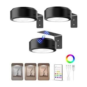 EZVALO Picture Lights for Wall, 2000mAh Rechargeable Battery Magnetic Poster Lights with 3 Color Temps & 12 RGB, Remote Dimmable Timer Painting Light, Wall Decor Light for Art Display, Frame (3 Pack)