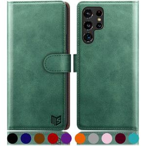 SUANPOT for Samsung Galaxy S22 Ultra with RFID Blocking Leather Wallet case Credit Card Holder,Flip Folio Book Phone case Shockproof Cover Women Men for Samsung S22 Ultra case Wallet Sea Green