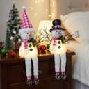 2 Pack Pink Christmas Snowman Decor, 18" Lighted Plush Snowmen FigurinesPastel Christmas Ornaments, Light Up Snowman Holiday Present, Battery Operated Xmas Gifts Indoor Tabletop Ornaments