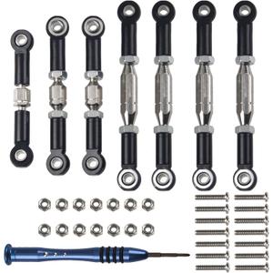 ShareGoo Aluminum Turnbuckle Pull Rod Steering Linkages Arm Tie Rod Ends Servo Link Rod with Screwdriver Compatible with WLtoys 144001 1/14 RC Car Buggy,Black