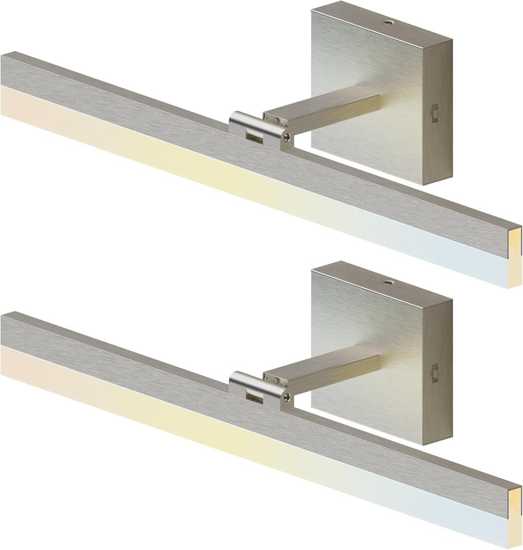 ZAGO 24 Inch Bathroom Vanity Light Fixtures Over Mirror - LED Modern Rotational Wall Mounted Adjustable Hardwired Picture Lighting Bar with 5CCT Switchable, ETL & Damp Rated, Brushed Nickel, 2-Pack
