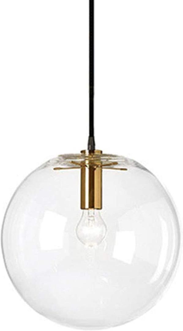 Spherical LED Clear Glass Hanging Light, Creative Single Pendant Light, Ceiling Light Base on E27 Gold Lamp Holder (25CM)