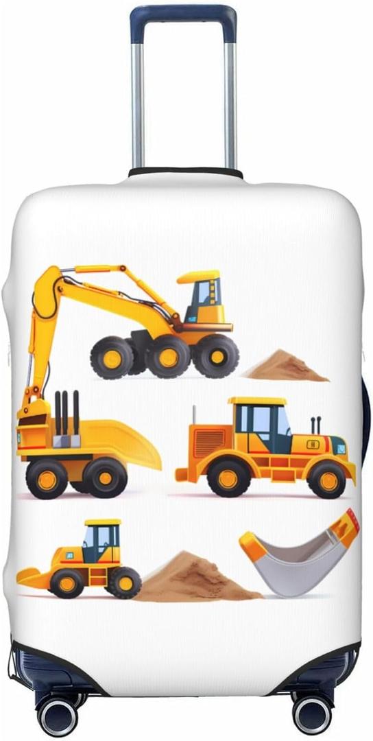 Luggage Suitcase COVER Machinery Excavator Truck and Loader, Cartoon Toy Suitcase COVERS Elastic, M - Fits 22-24 inch luggage (No Suitcase)