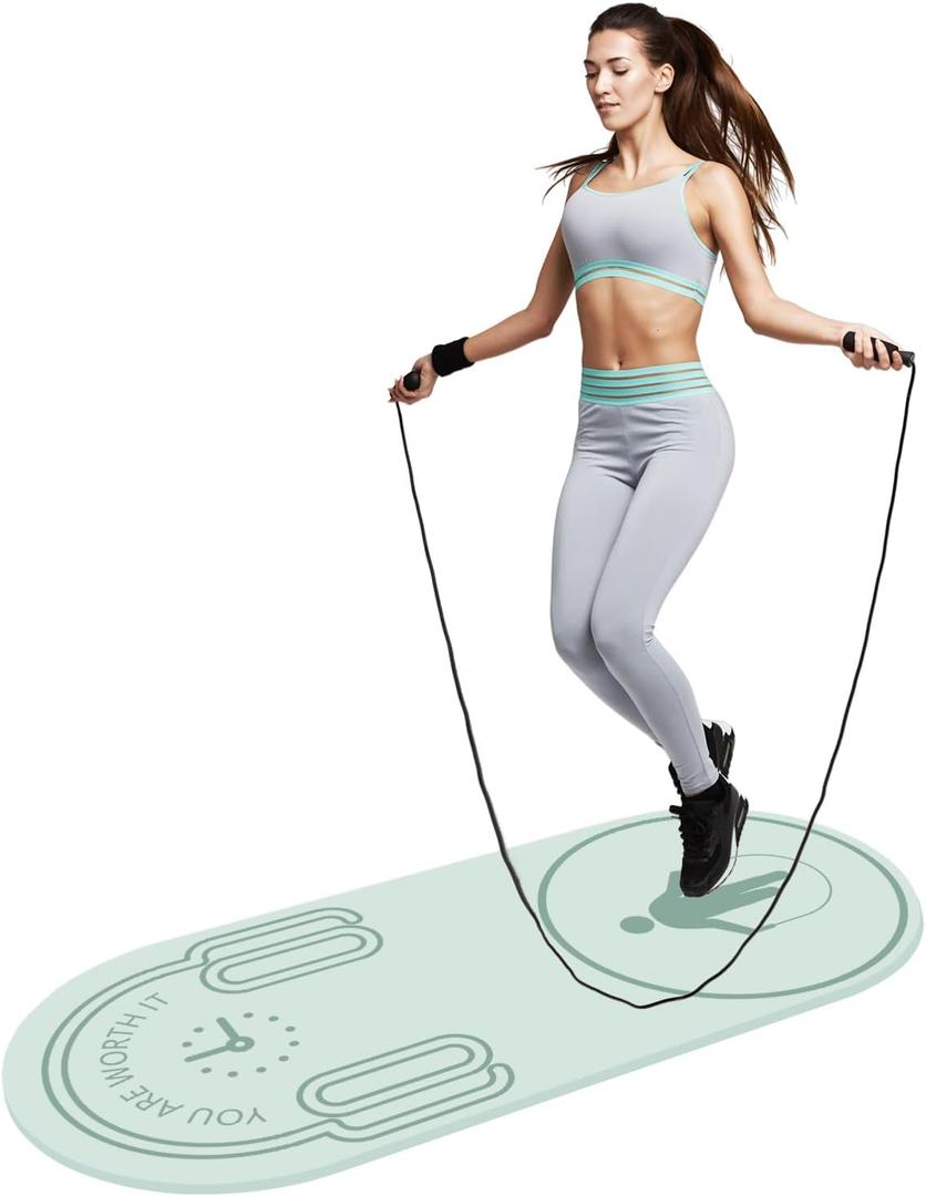 LERYG 8mm Jump Rope Mat Fitness Exercise Mat Durable, Non-Slip, Workout Mats with Jump Rope & Carrying Bag for Home Gym Flooring(55"x 24") (Green)