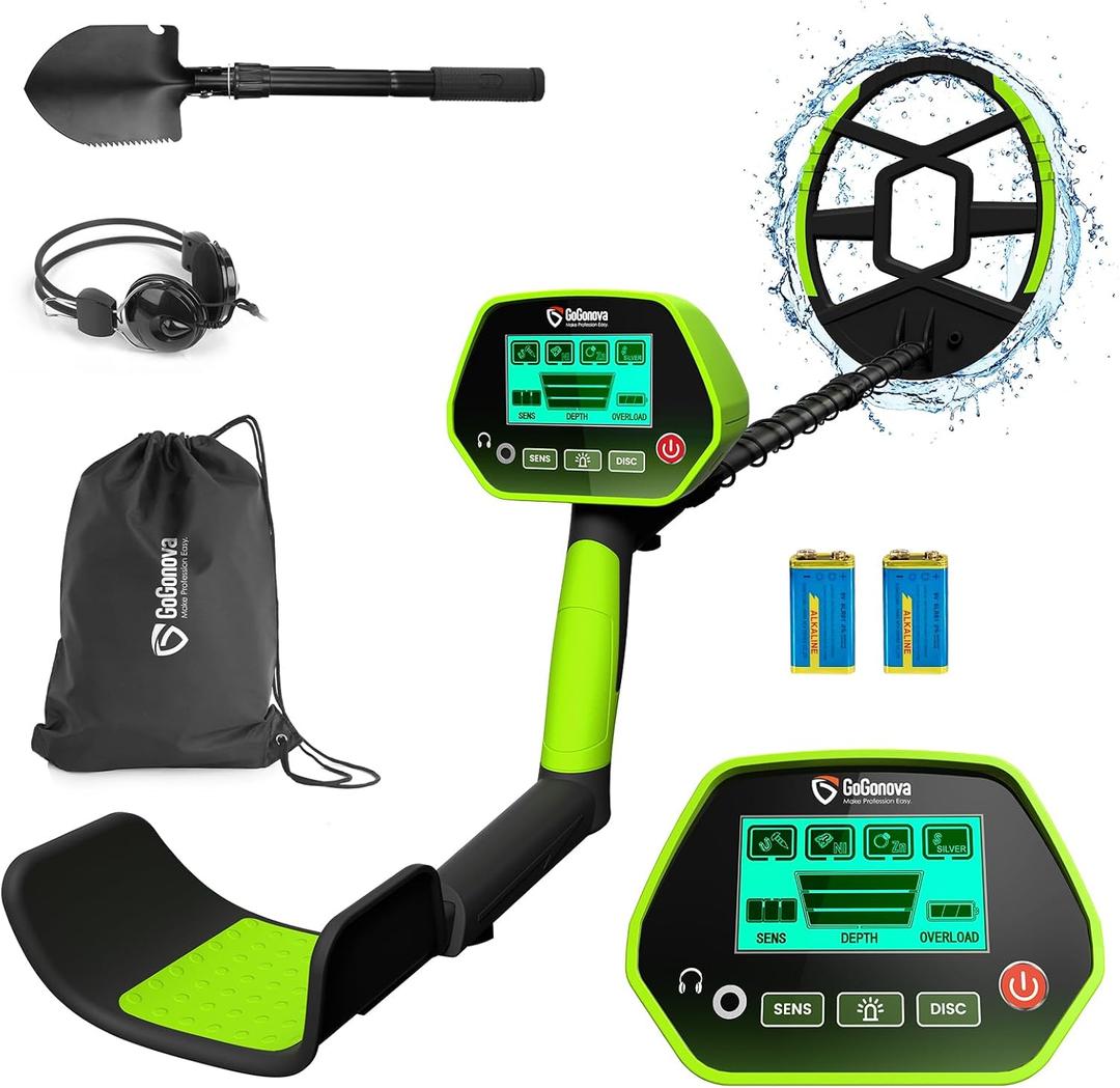 GoGonova Metal Detector for Adults & Kids, Kids Metal Detector, Waterproof Metal Detectors with High Accuracy Lightweight 8" Search Coil, All Metal & Disc Modes for Junior & Youth Gold Detector (Green)